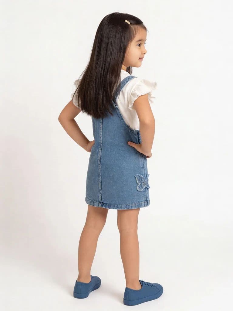 HOP Kids Girls Blue Denim Pinafore and T-Shirt Set — photo 2