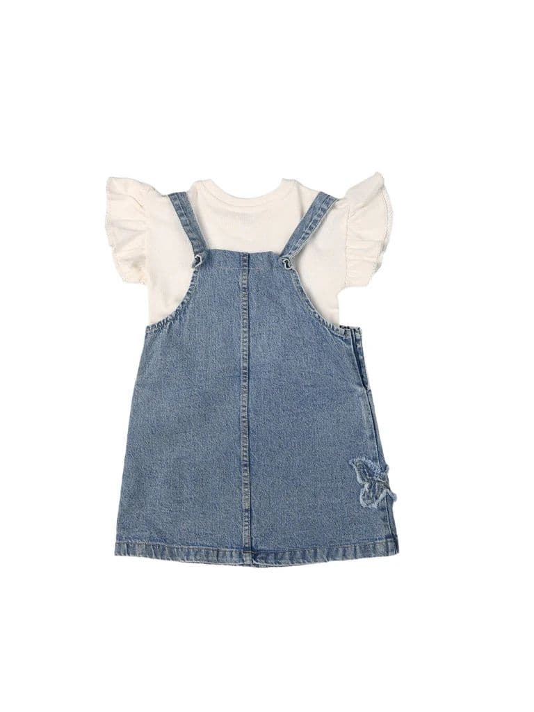 HOP Kids Girls Blue Denim Pinafore and T-Shirt Set — photo 4
