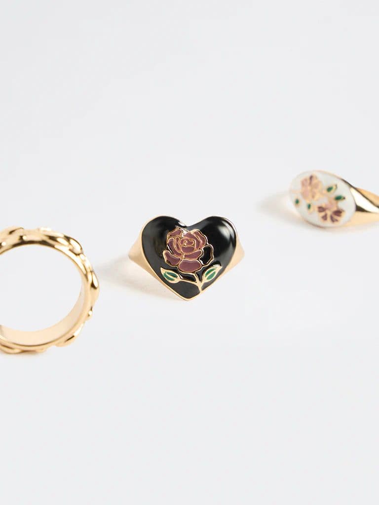 Westside Accessories Multi Color Enamel Charm Rings - Pack of 3 — photo 3