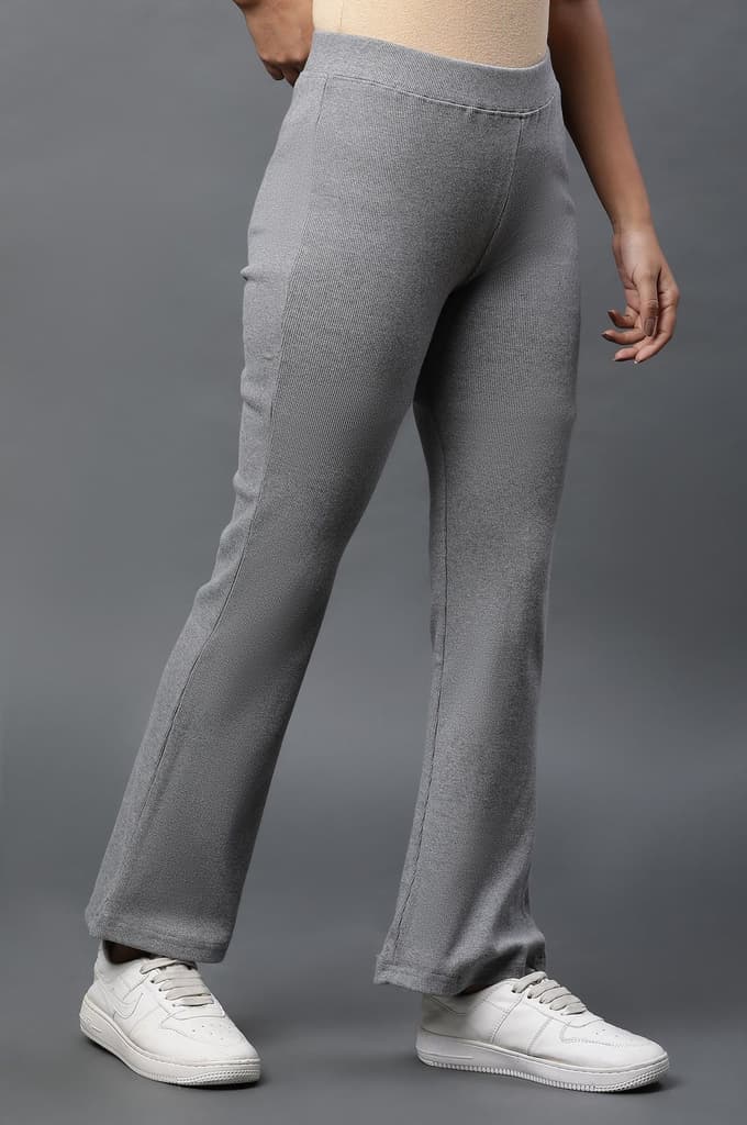 Grey Solid Flared Pants With Elasticated Waist — photo 4