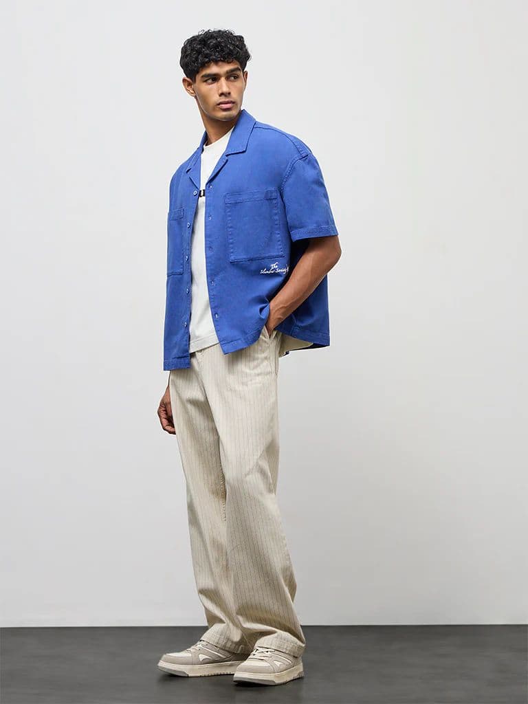 Nuon Blue Text-Detail Boxy-Fit Cotton Shirt — photo 2