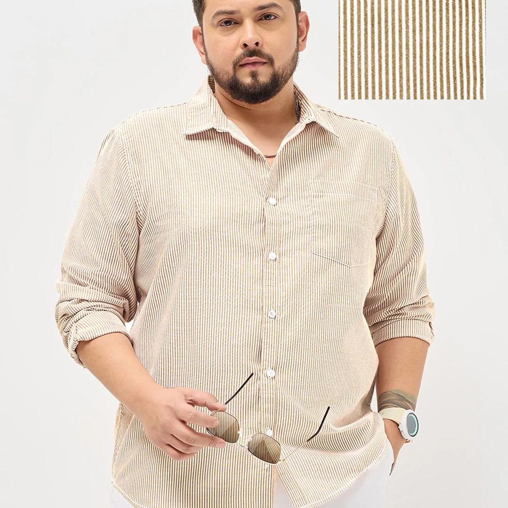 Plus Men's Pumpkin Spice Cotton Full Sleeve Regular Fit Casual Striped Shirt
