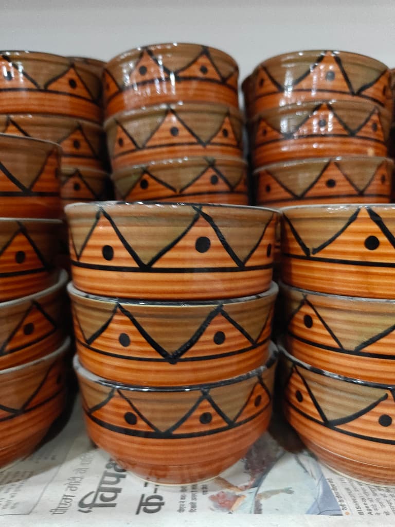 Wooden Bowl with Painted Design | Handcrafted | Brown | Decorative