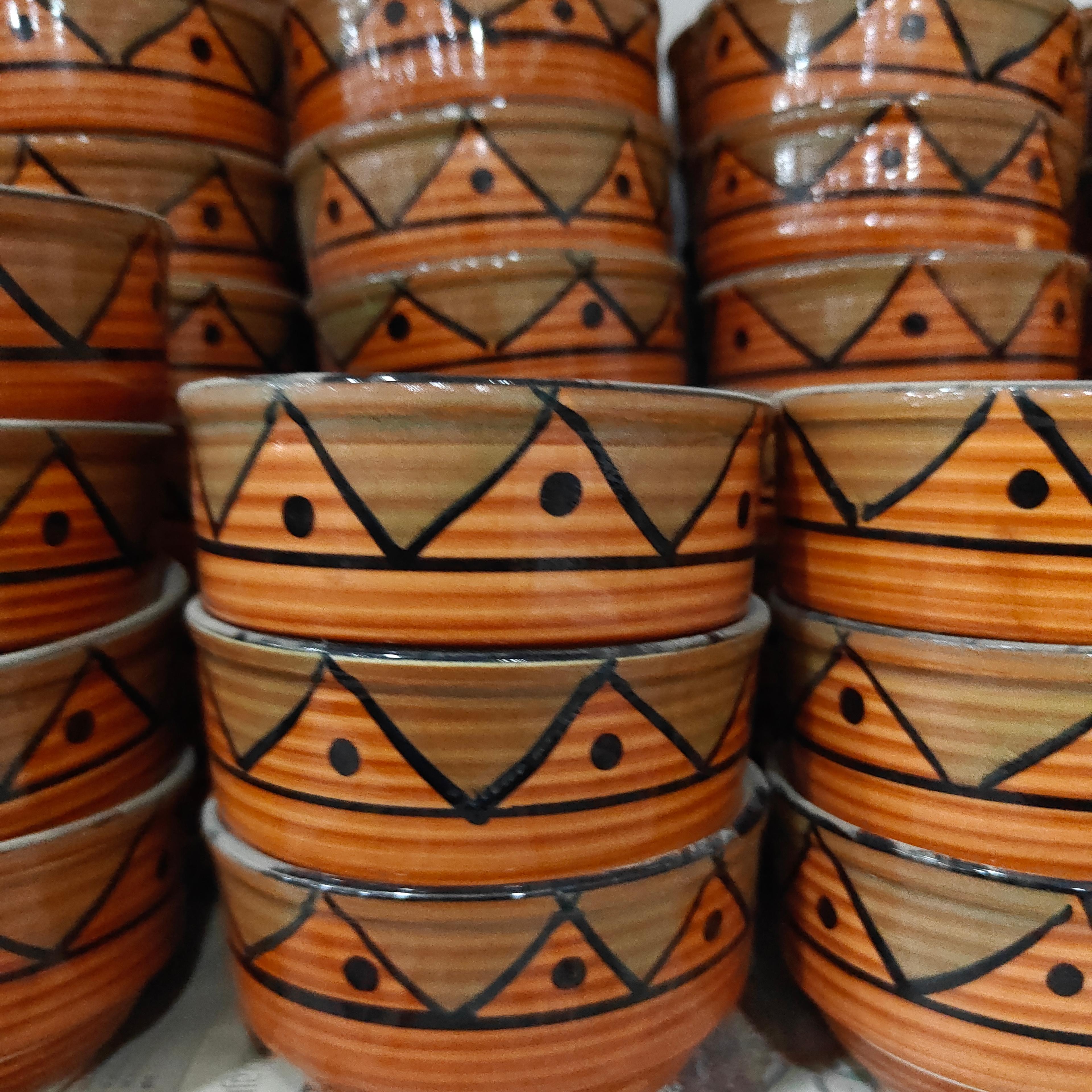 Wooden Bowl with Painted Design | Handcrafted | Brown | Decorative