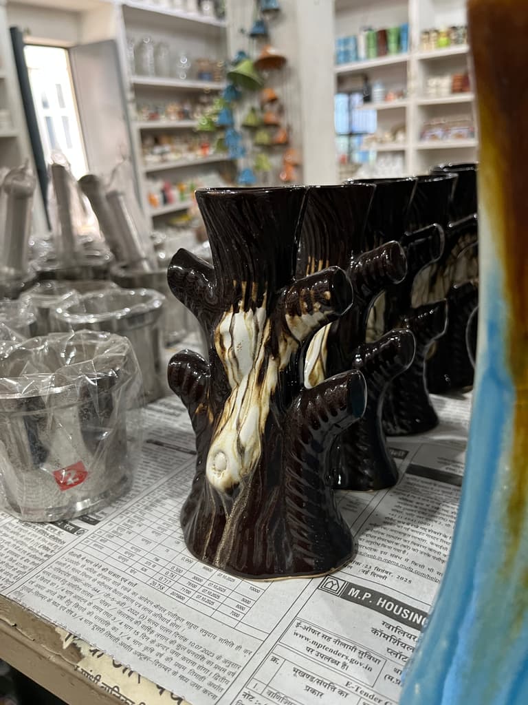 Vase with Tree Design | Decorative | Glass | Brown and Green