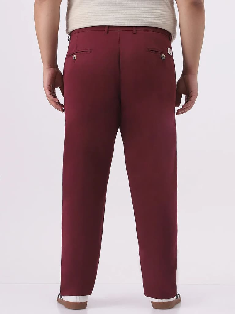 Plus Men's Dark Maroon Cotton Regular Fit Casual Chinos Trousers Stretch — photo 4