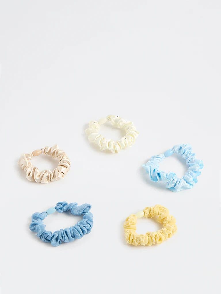 Westside Accessories Multi-Coloured Textured Scrunchies - Pack of 5 — photo 2