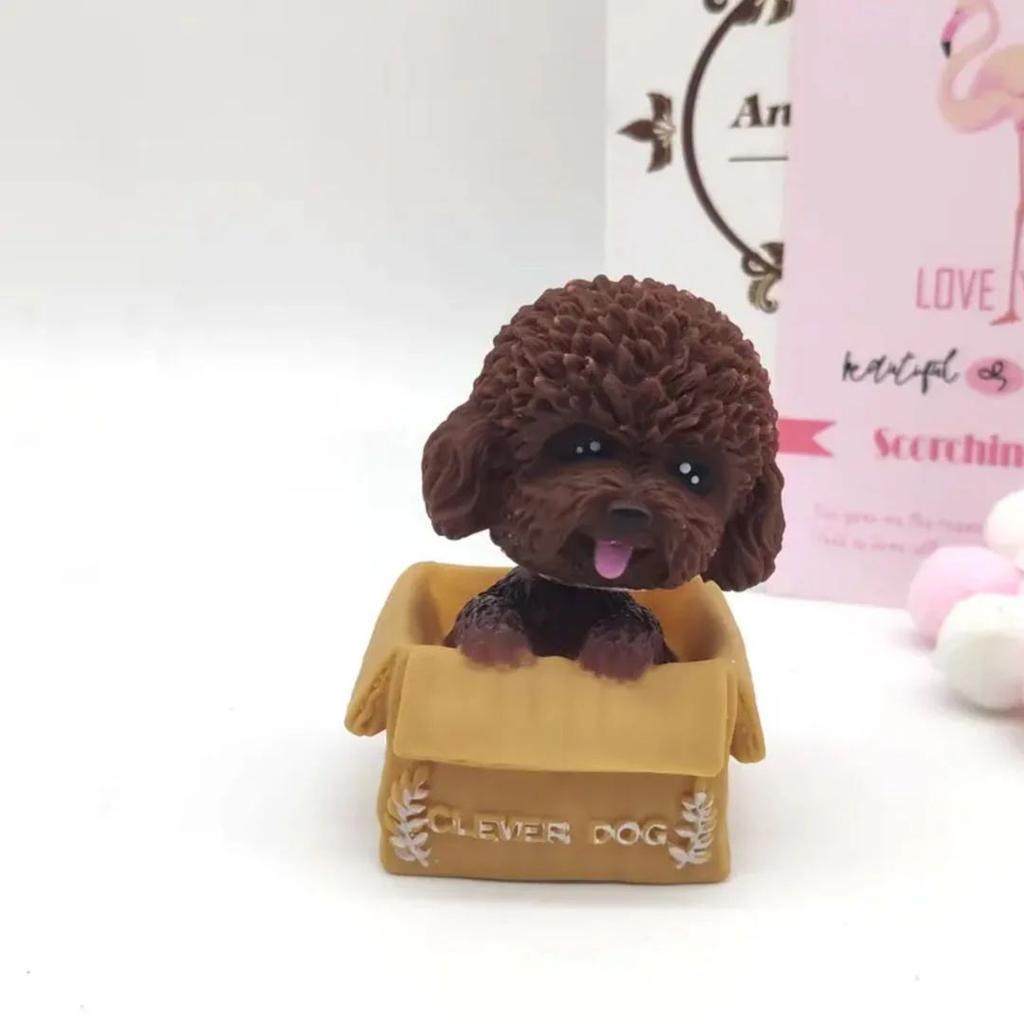 Cute Pet Bobblehead | Pet in a Box Collectible — Poodle Brown
