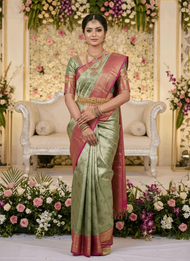 MIMOSA Women's Woven Design Kanjivaram Style Art Silk Saree with Blouse Piece - Green (SA00002804GRNFREE) — Default Title