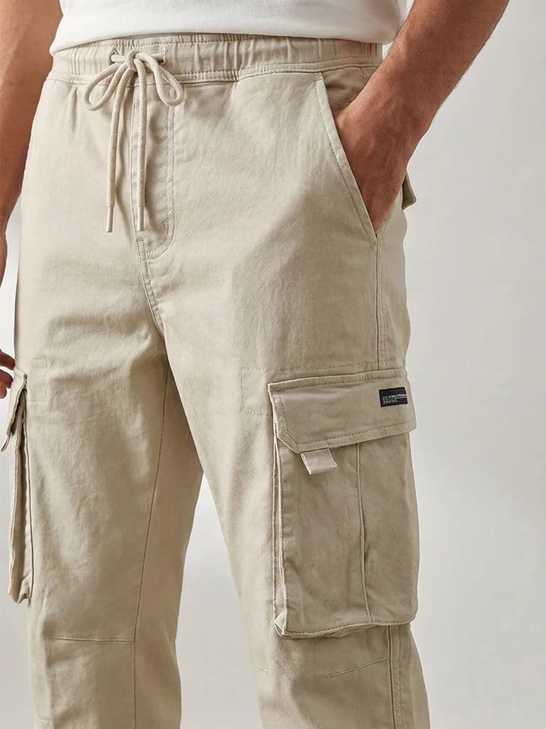 Nuon Beige Relaxed-Fit Mid-Rise Cotton-Blend Cargo Pants — photo 3