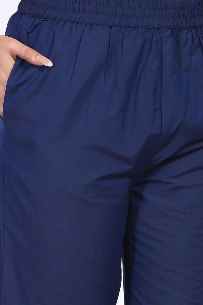 Navy Blue Solid Lace Trim Straight Kurta with Straight Pant and Dupatta Set — photo 8