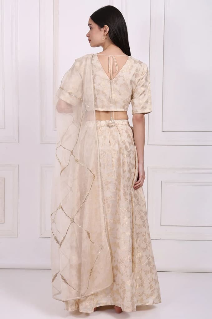 Cream Embellished Maxi Jacquard Blouse with Skirt and Dupatta Set — photo 6