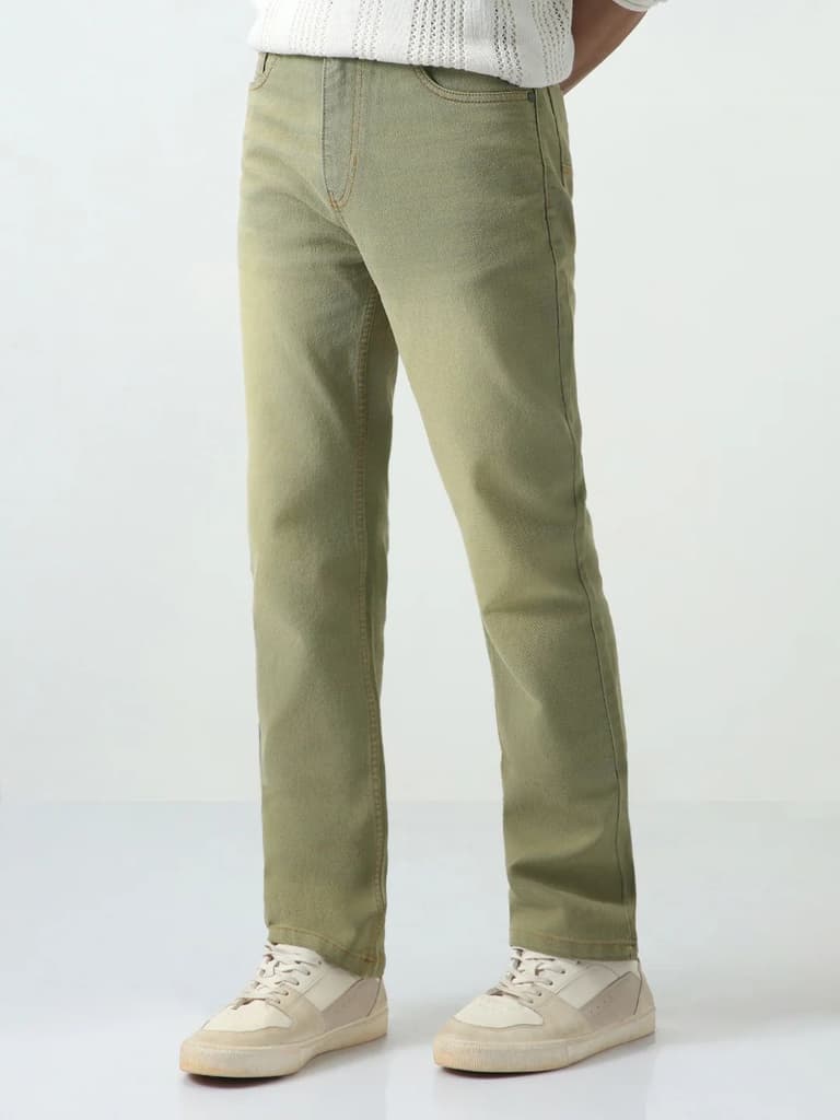 Men's Ice Grey Straight Fit Heavy Washed Jeans Stretchable — photo 2
