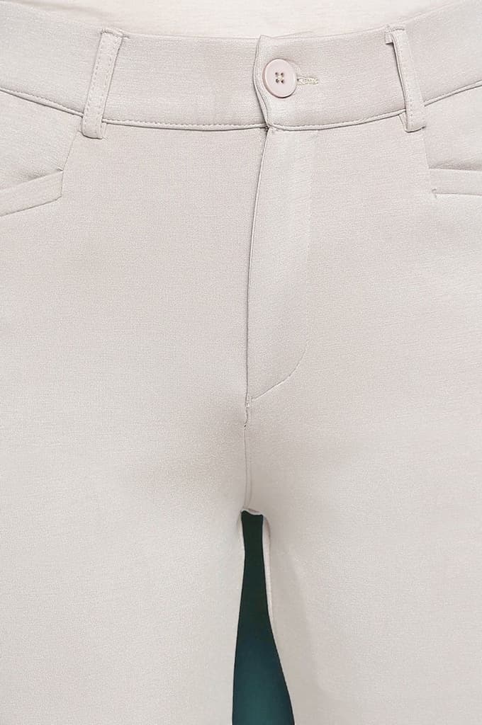 Tan Solid Mid Rise Trouser in Ankle Length — photo 2