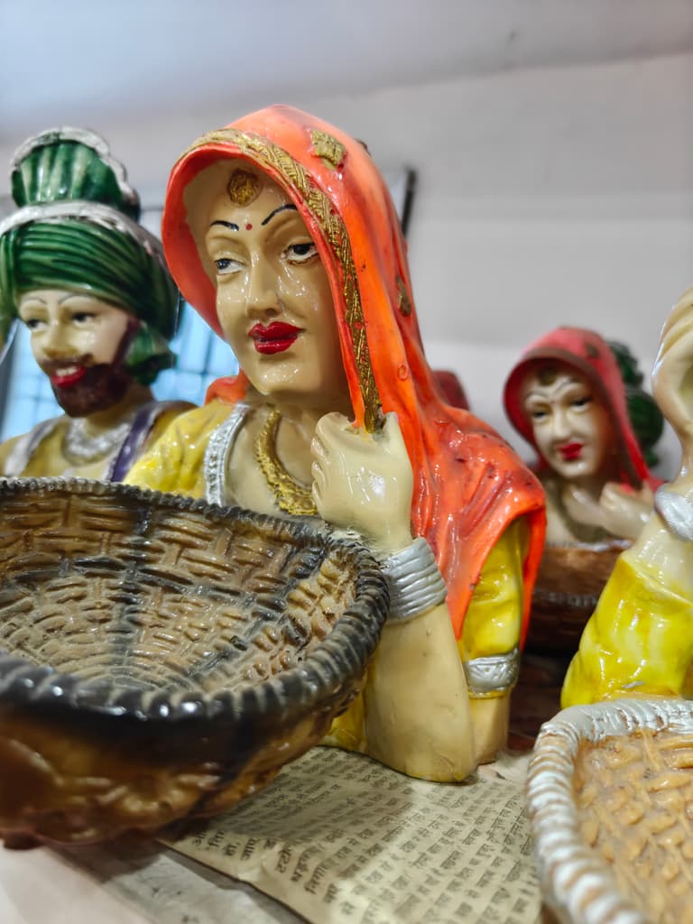 Indian Woman Statue | Clay | Orange | Decorative