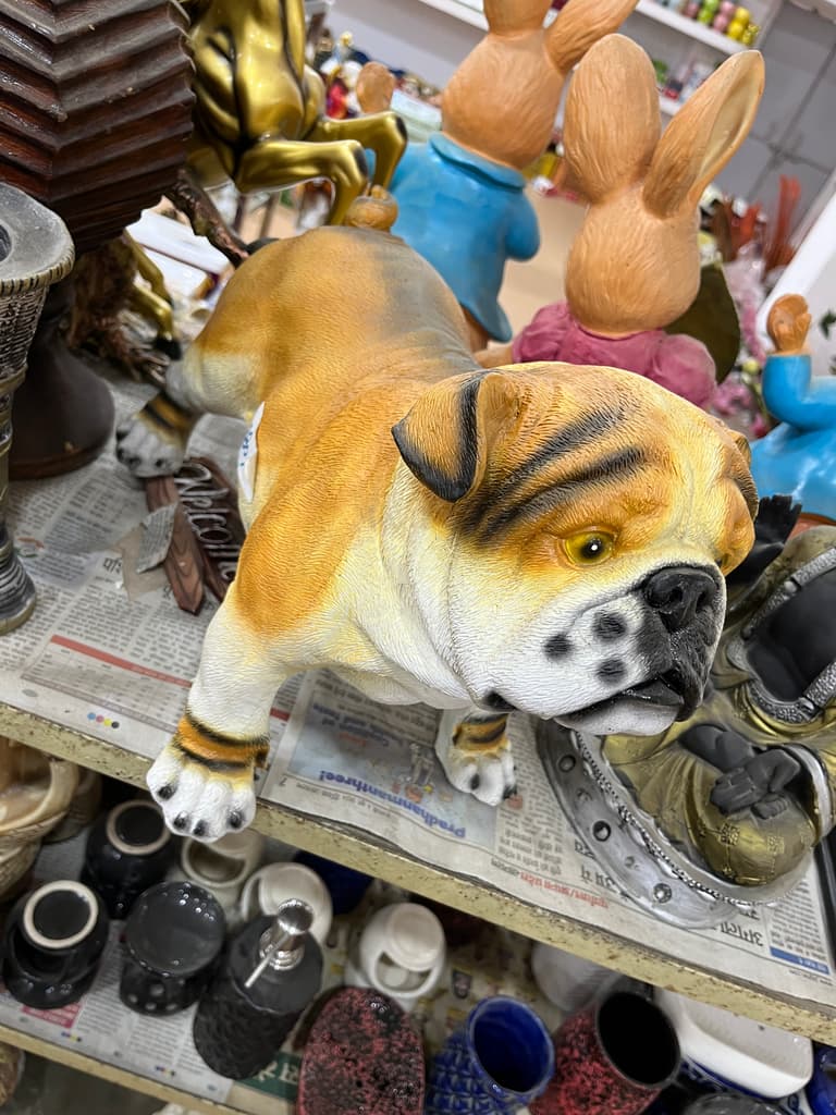 Bulldog Statue | Sculpture | Bronze | Brown and White
