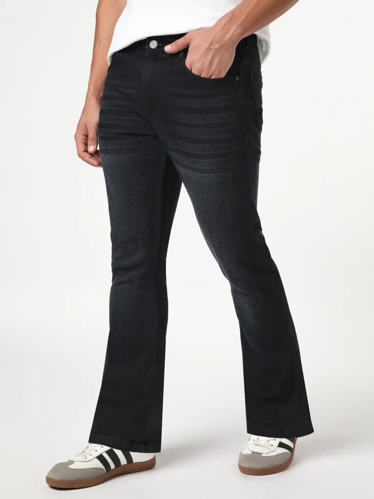 Men's Black Bootcut Fit Mid Rise Heavy Washed Jeans Stretchable — photo 3