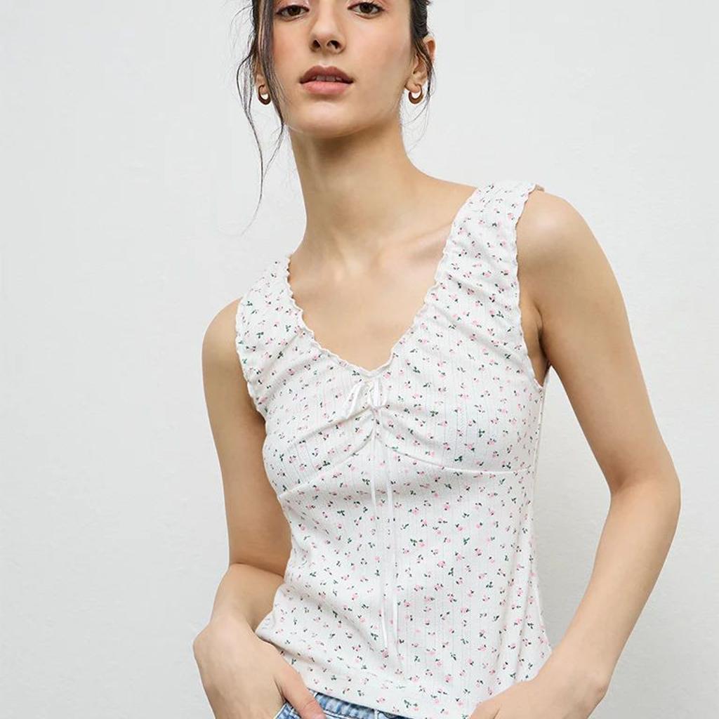 Nuon White Floral Printed Cotton-Blend Tank Top