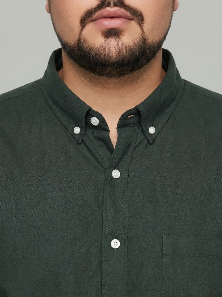 Plus Men's Dark Green Cotton Full Sleeve Regular Fit Solid Oxford Shirt With Button-Down Collar — photo 5