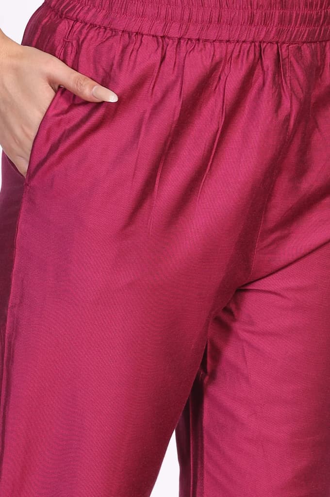 Magenta Embroidered Jacquard A-Line Kurta with Straight Pant and Dupatta Set — photo 8