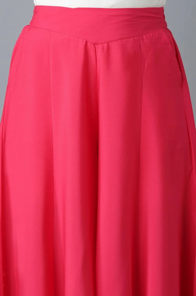 Pink Solid Flared Cotton Palazzo With Side Pockets — photo 6