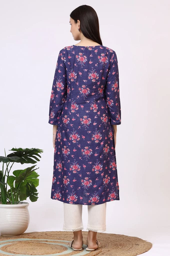 Purple Floral Printed Straight Kurta with Lace — photo 6