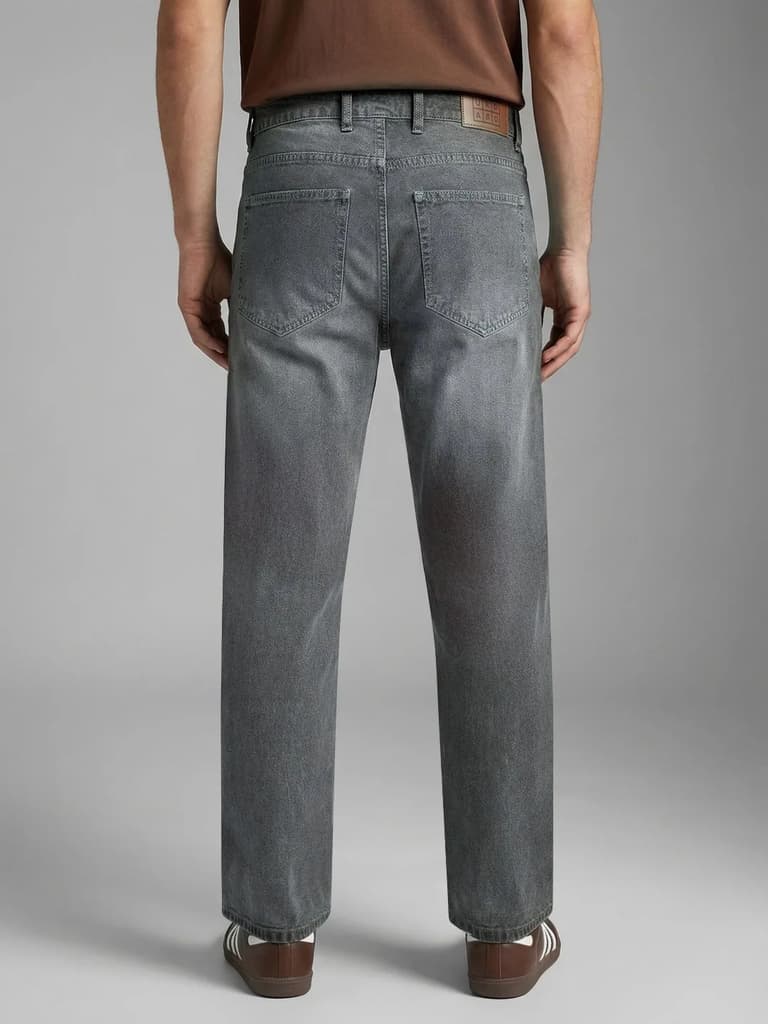 Men's Light Grey Relaxed Fit Washed Denim Jeans Non-Stretchable — photo 3