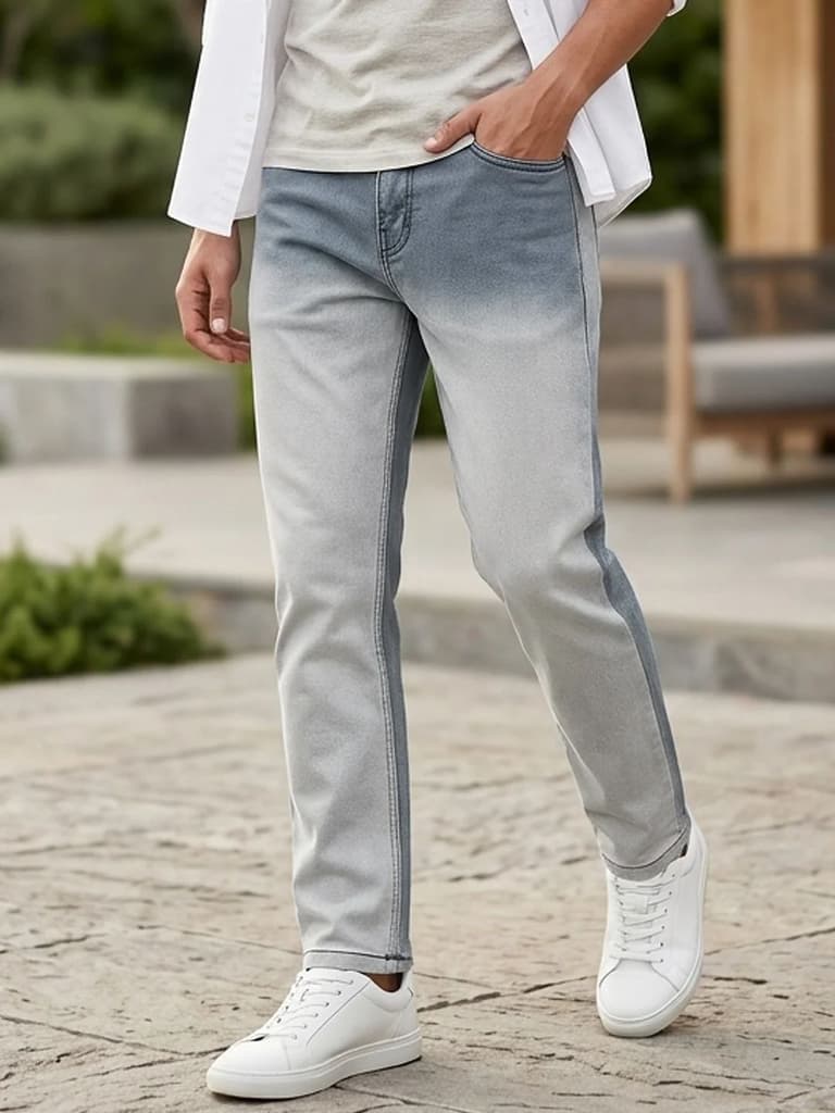Men's Grey Straight Fit Heavy Washed Faded Denim Jeans Stretchable — 28 / Grey