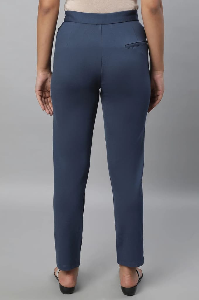 Blue Solid Pintuck Trousers — photo 2