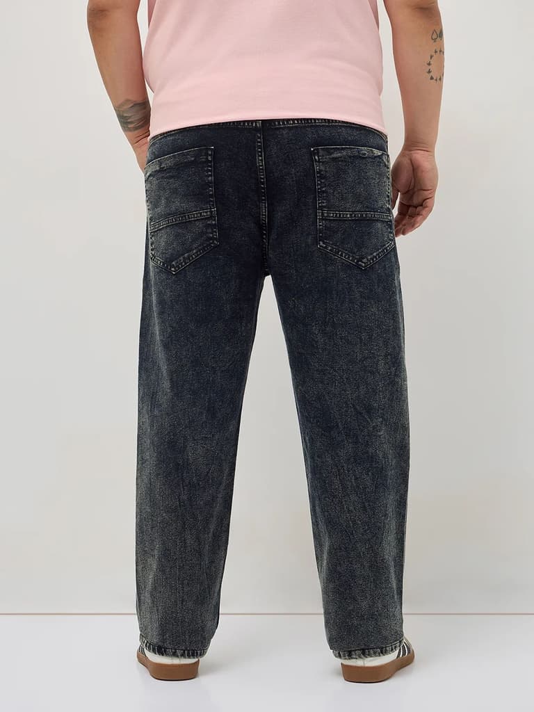 Plus Men's Black Regular Fit Towel Washed Yellow Tint Denim Jeans Stretchable — photo 3