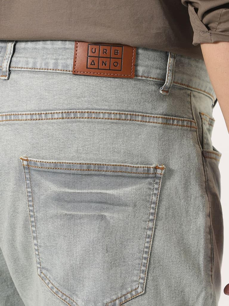 Plus Men's Ice Grey Straight Fit Heavy Washed Jeans Stretchable — photo 6