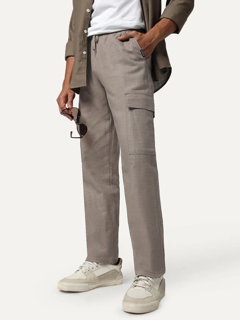 Men's Light Khaki Straight Fit Linen Cargo Pants with 6 Pockets — 28 / Light Khaki