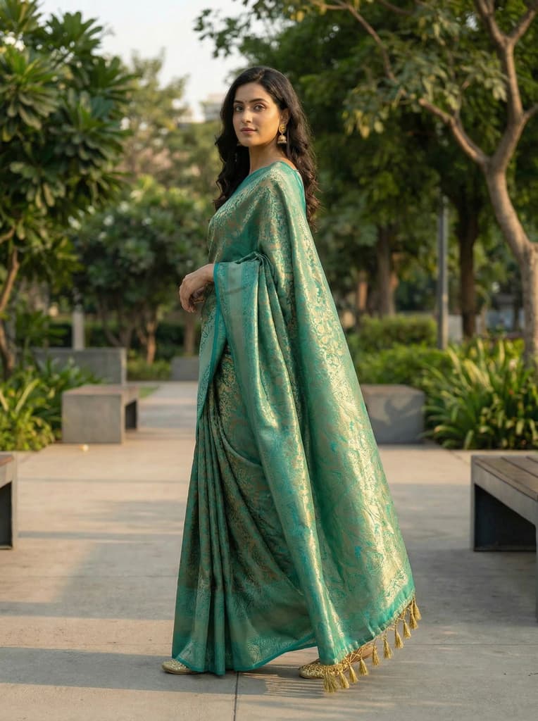 MIMOSA Women's Woven Design Banarasi Style Art Silk Saree with Blouse Piece - Saffire ( SA00003132SFFREE ) — photo 3