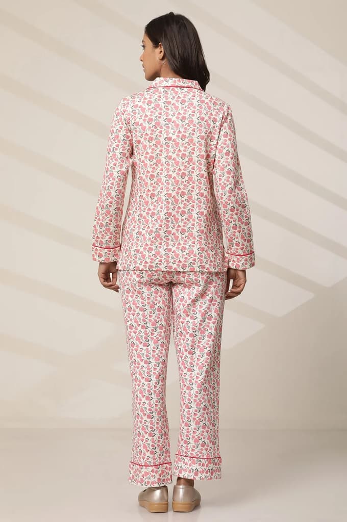 White and Pink Floral Printed Top and Palazzo lounge Wear Set — photo 4