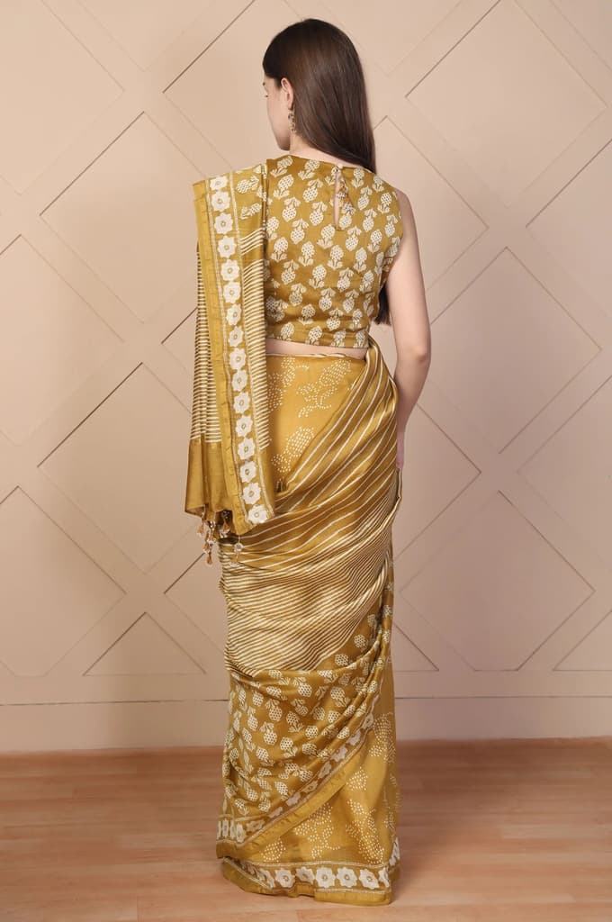 Mustard Tassels Cotton Silk Saree with Unstitched Blouse — photo 5