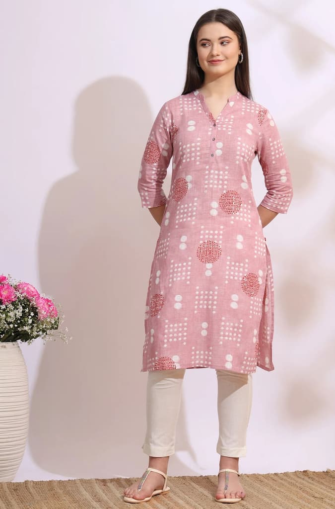 Pink Bold Geometric Printed Pure Cotton Straight Kurta — photo 2