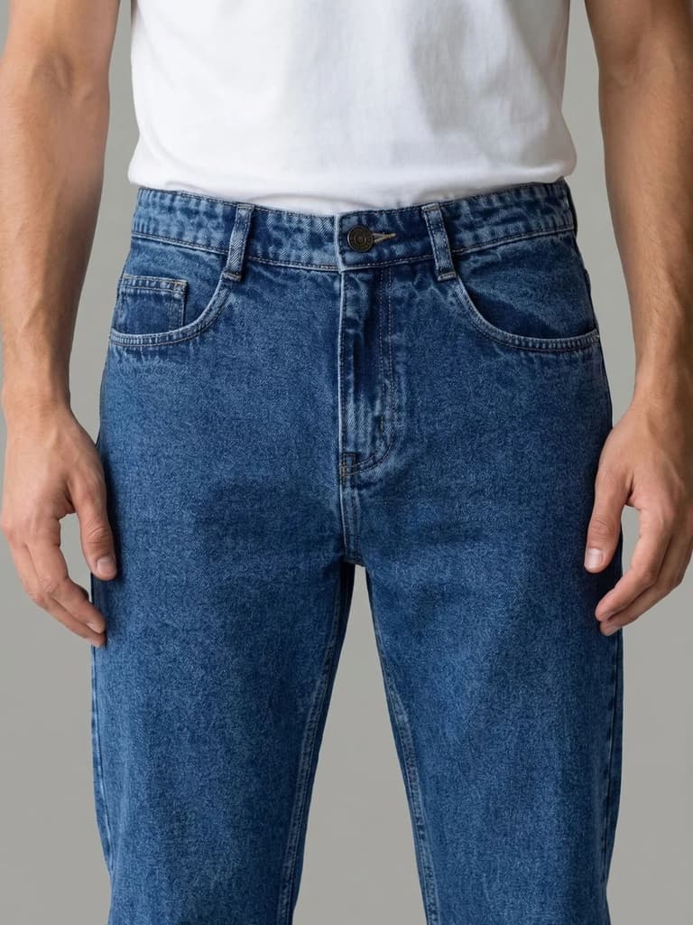 Men's Light Blue Relaxed Fit Washed Denim Jeans Non-Stretchable — photo 6