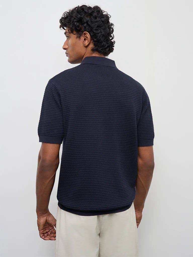 Ascot Navy Knit-Textured Relaxed-Fit Cotton T-Shirt — photo 5