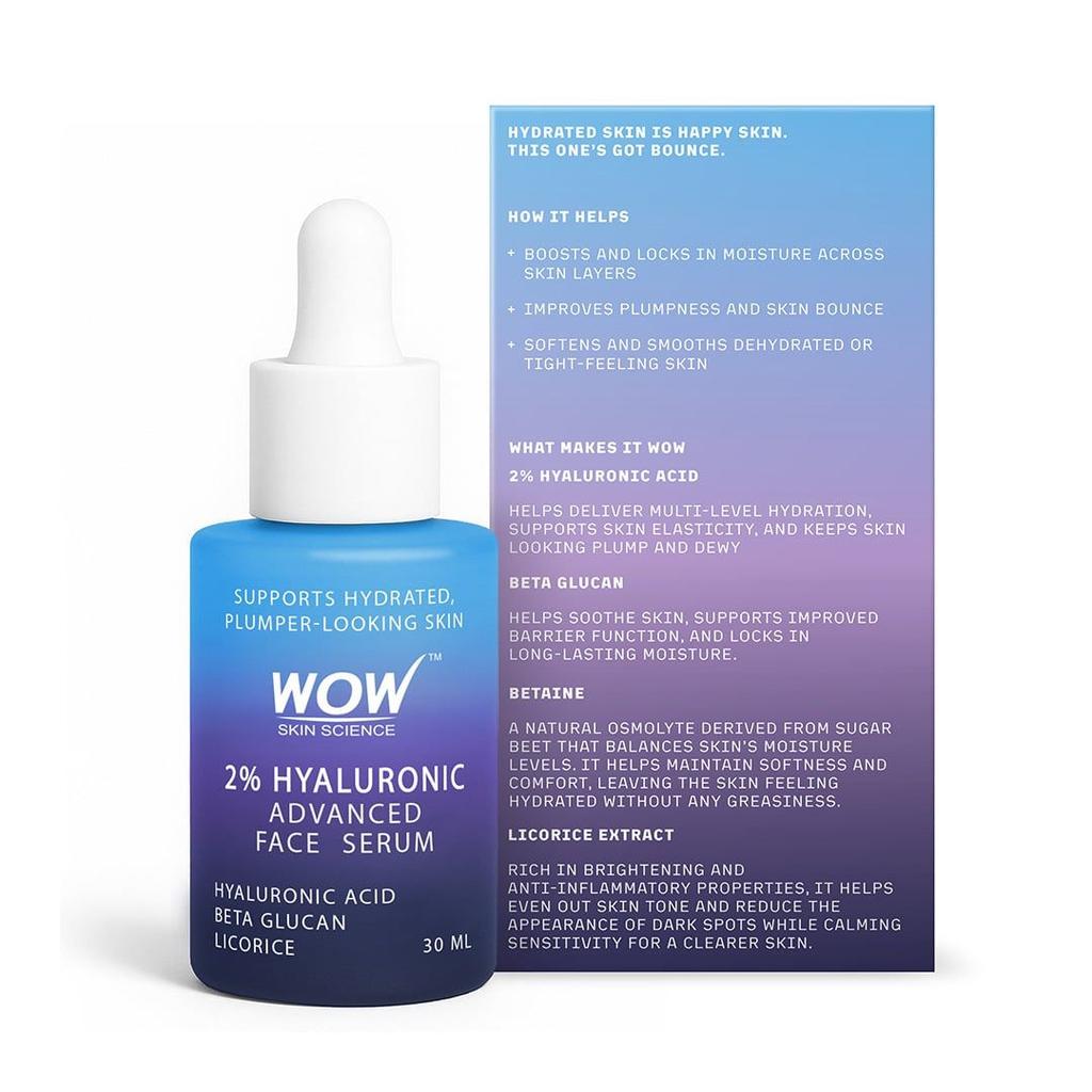WOW 2% Hyaluronic Acid Face Serum Deep Hydration for Plump Skin