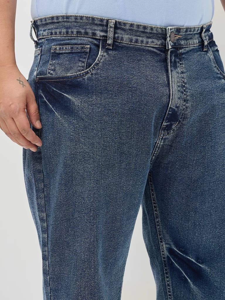 Plus Men's Light Blue Regular Fit Acid Washed Denim Jeans Stretchable — photo 5
