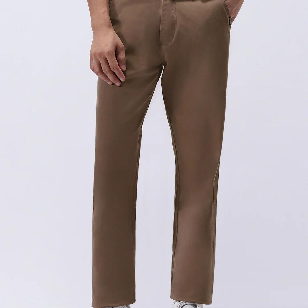 Men's Dark Taupe Cotton Regular Fit Casual Chinos Trousers Stretch