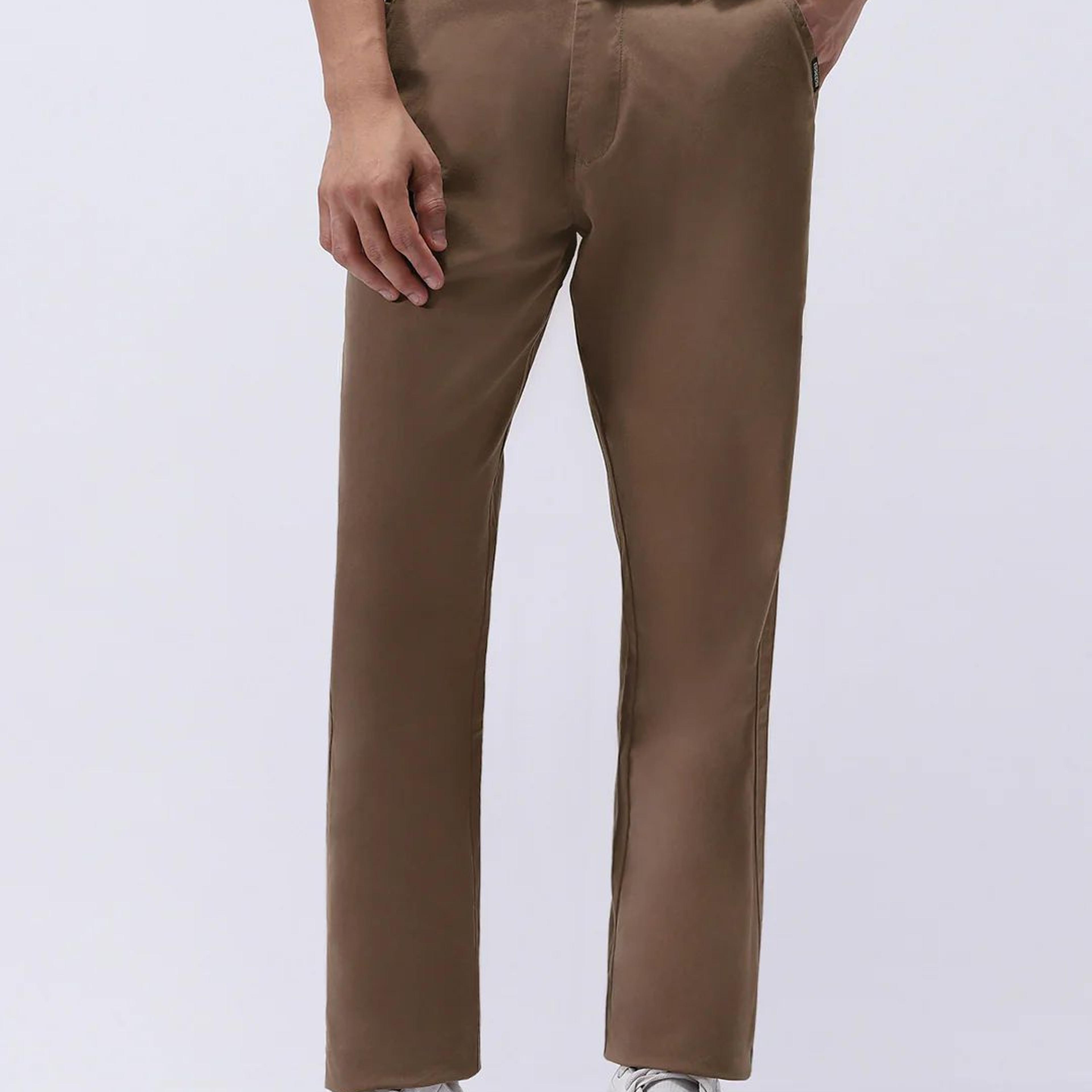 Men's Dark Taupe Cotton Regular Fit Casual Chinos Trousers Stretch
