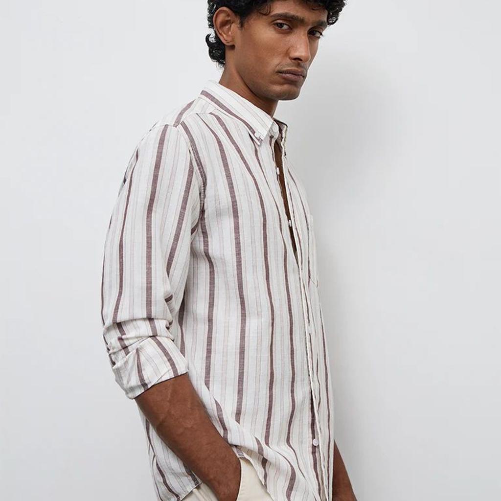 WES Casuals Purple Striped Relaxed-Fit Cotton-Blend Shirt