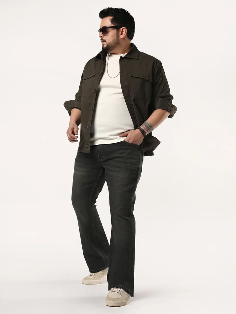 Plus Men's Dark Grey Bootcut Fit Mid Rise Heavy Washed Jeans Stretchable — photo 4
