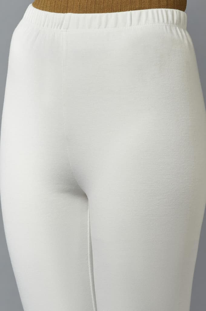 White Solid Skinny Fit Cotton Tights With Elasticated Waistband — photo 6