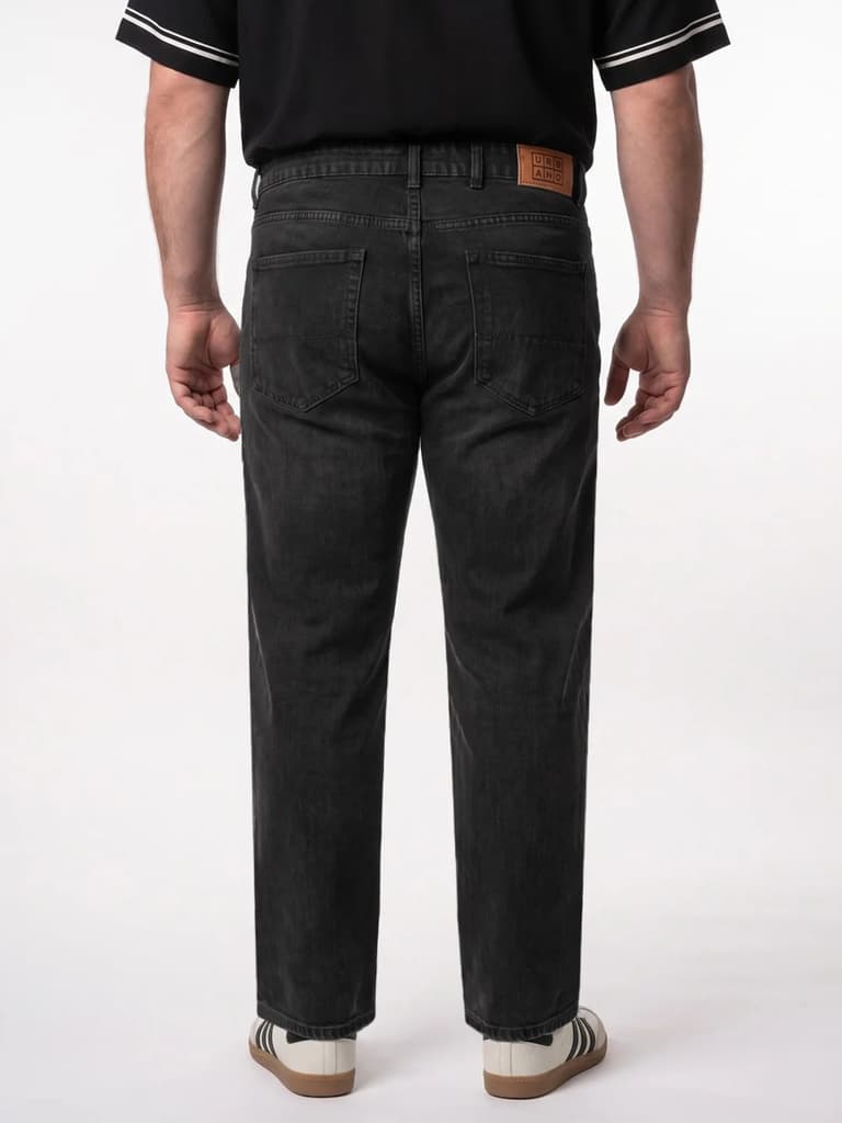 Plus Men's Black Relaxed Fit Washed Denim Jeans Non-Stretchable — photo 3