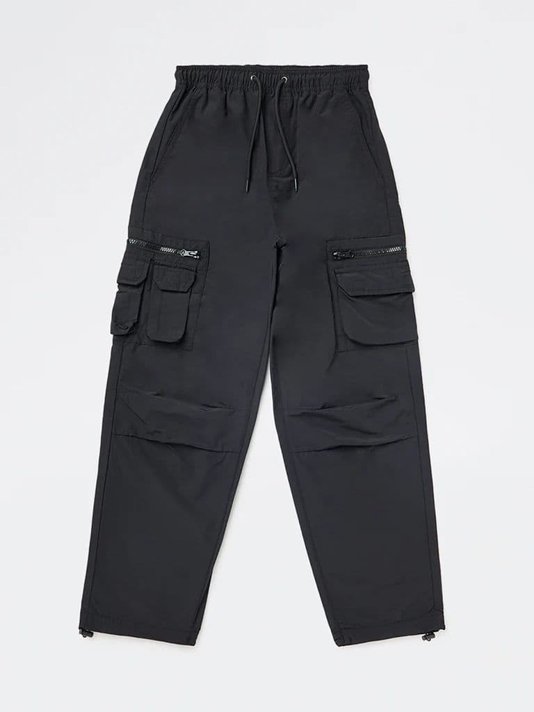 Y&F Kids Boys Black Mid-Rise Cotton-Blend Cargo Pants — photo 3