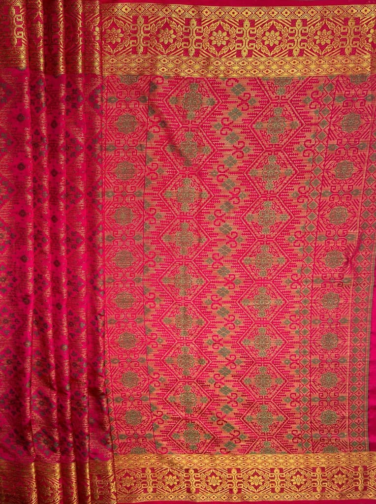 MIMOSA Women's Woven Design Patola Style Raw Silk Saree with Blouse Piece - Rani ( SA00003138RNFREE ) — photo 7