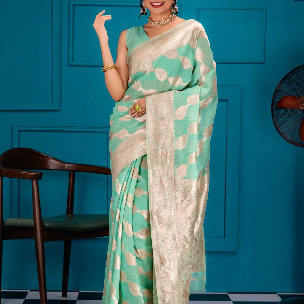 Mimosa Women's Woven Design Banarasi Style Art Silk Saree With Blouse Piece : SA00001773RMFREE