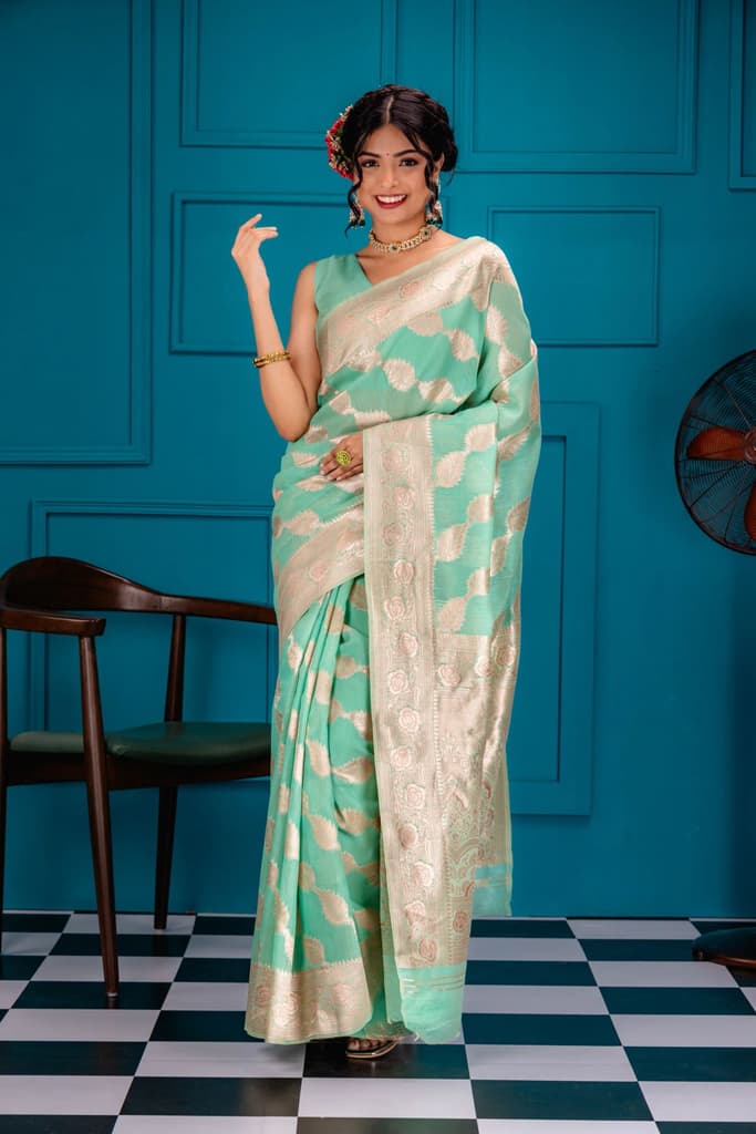 Mimosa Women's Woven Design Banarasi Style Art Silk Saree With Blouse Piece : SA00001773RMFREE — Rama